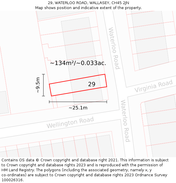 29, WATERLOO ROAD, WALLASEY, CH45 2JN: Plot and title map