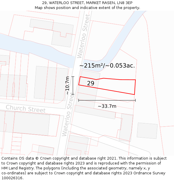29, WATERLOO STREET, MARKET RASEN, LN8 3EP: Plot and title map