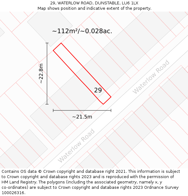29, WATERLOW ROAD, DUNSTABLE, LU6 1LX: Plot and title map