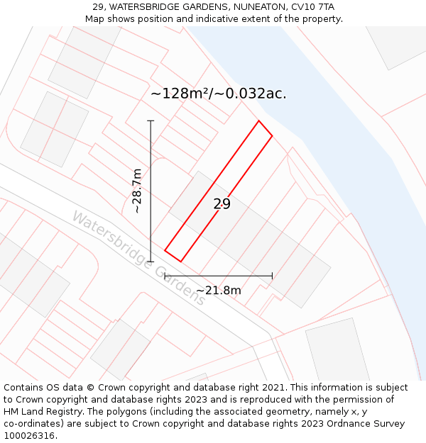 29, WATERSBRIDGE GARDENS, NUNEATON, CV10 7TA: Plot and title map
