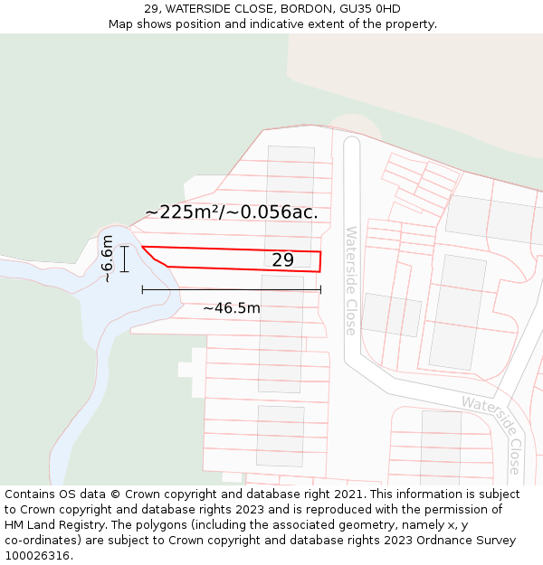 29, WATERSIDE CLOSE, BORDON, GU35 0HD: Plot and title map