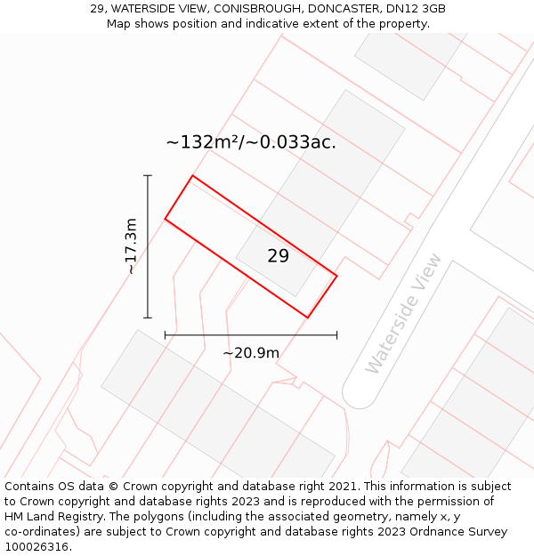 29, WATERSIDE VIEW, CONISBROUGH, DONCASTER, DN12 3GB: Plot and title map