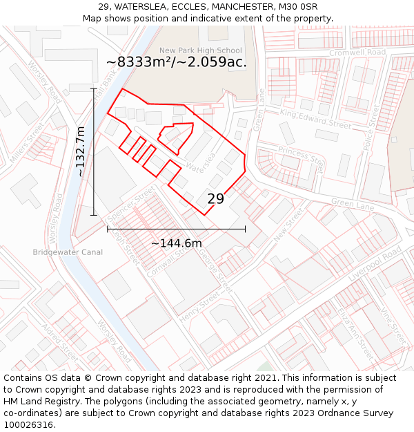 29, WATERSLEA, ECCLES, MANCHESTER, M30 0SR: Plot and title map
