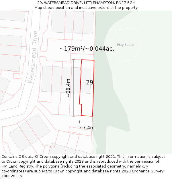 29, WATERSMEAD DRIVE, LITTLEHAMPTON, BN17 6GH: Plot and title map