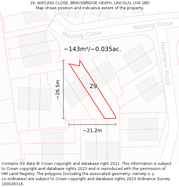 29, WATLING CLOSE, BRACEBRIDGE HEATH, LINCOLN, LN4 2BD: Plot and title map