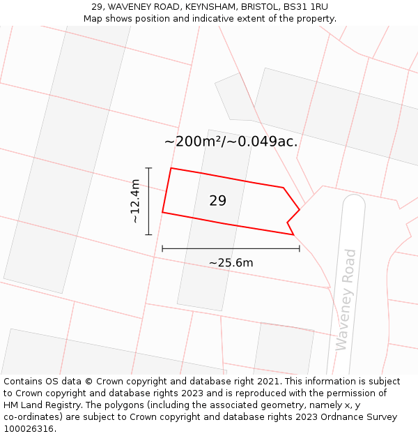29, WAVENEY ROAD, KEYNSHAM, BRISTOL, BS31 1RU: Plot and title map