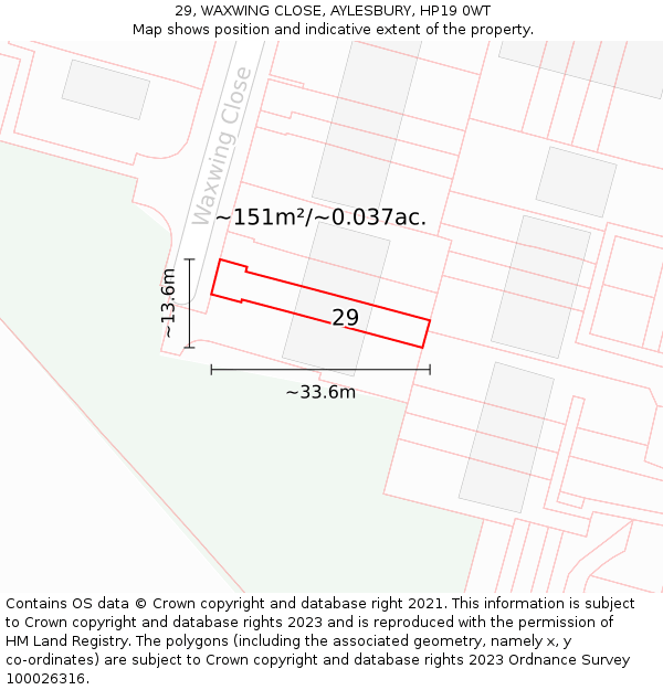 29, WAXWING CLOSE, AYLESBURY, HP19 0WT: Plot and title map