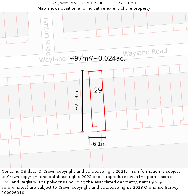 29, WAYLAND ROAD, SHEFFIELD, S11 8YD: Plot and title map