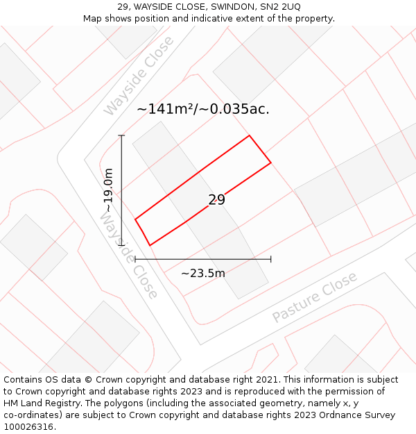 29, WAYSIDE CLOSE, SWINDON, SN2 2UQ: Plot and title map