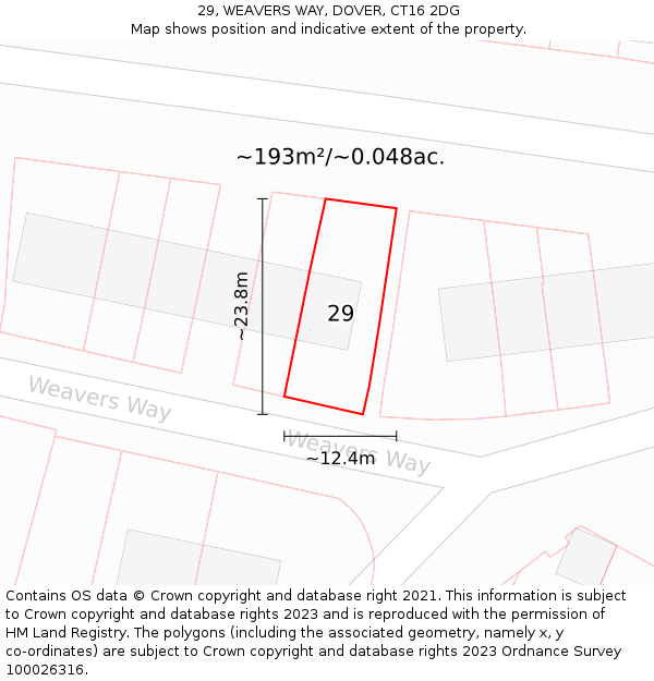 29, WEAVERS WAY, DOVER, CT16 2DG: Plot and title map