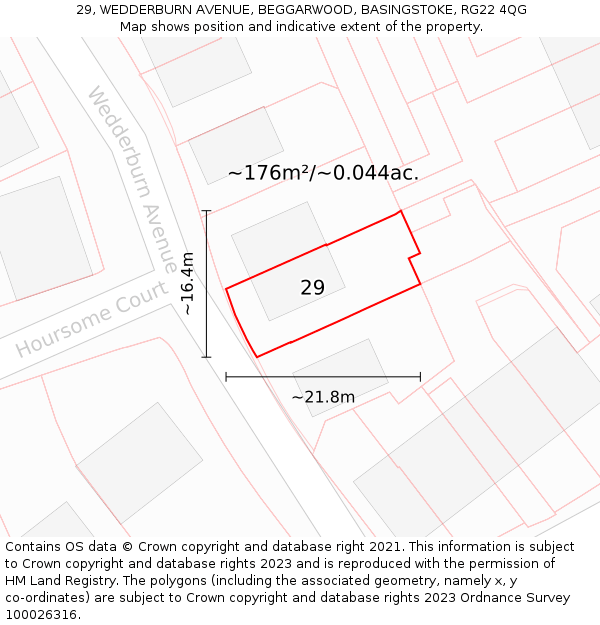 29, WEDDERBURN AVENUE, BEGGARWOOD, BASINGSTOKE, RG22 4QG: Plot and title map