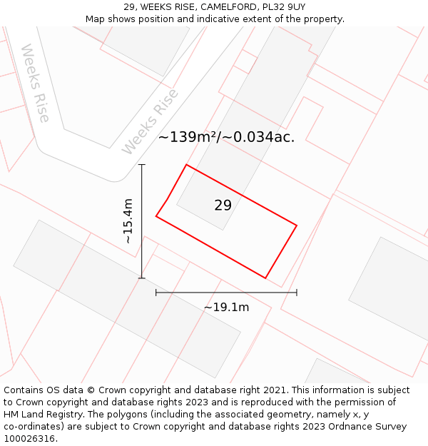 29, WEEKS RISE, CAMELFORD, PL32 9UY: Plot and title map