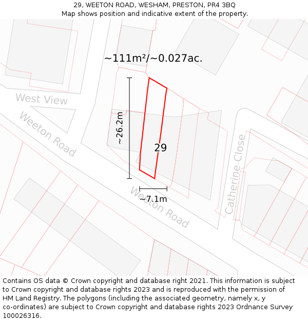 29, WEETON ROAD, WESHAM, PRESTON, PR4 3BQ: Plot and title map