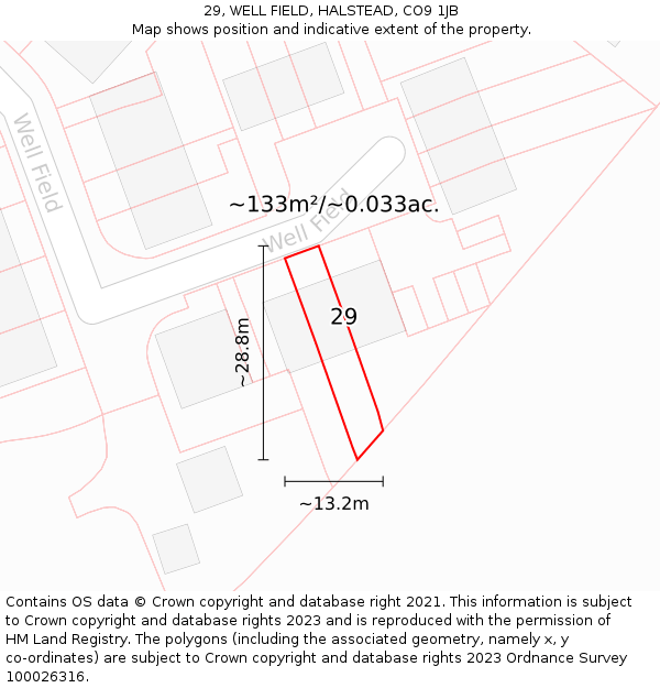 29, WELL FIELD, HALSTEAD, CO9 1JB: Plot and title map