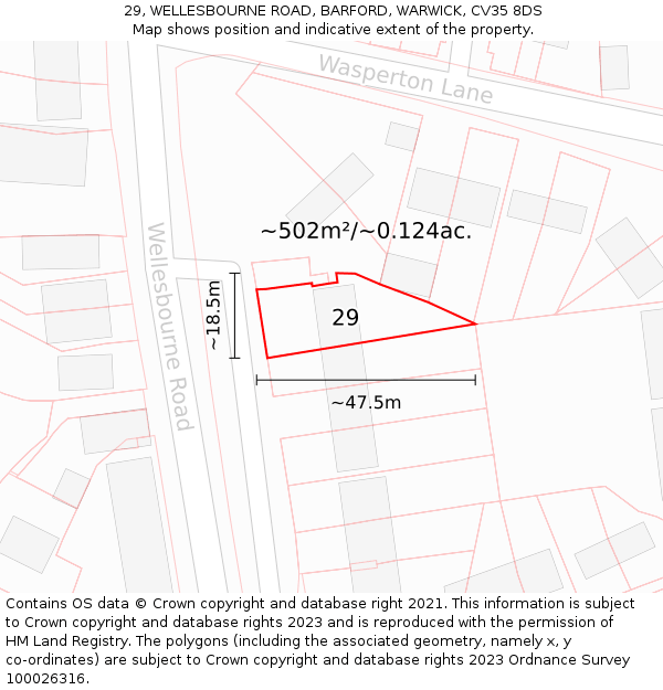 29, WELLESBOURNE ROAD, BARFORD, WARWICK, CV35 8DS: Plot and title map