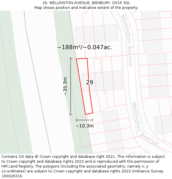 29, WELLINGTON AVENUE, BANBURY, OX16 3QL: Plot and title map