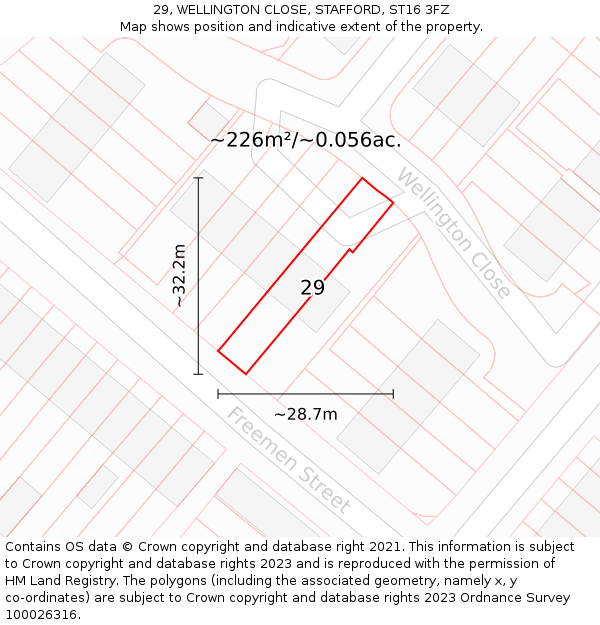 29, WELLINGTON CLOSE, STAFFORD, ST16 3FZ: Plot and title map