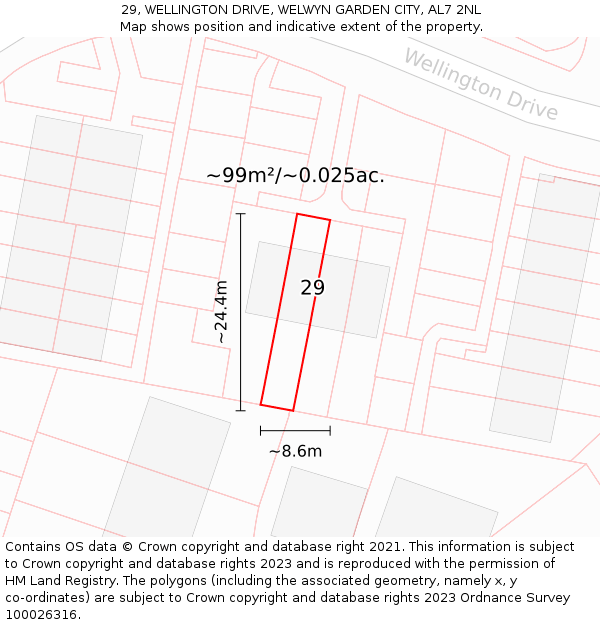 29, WELLINGTON DRIVE, WELWYN GARDEN CITY, AL7 2NL: Plot and title map