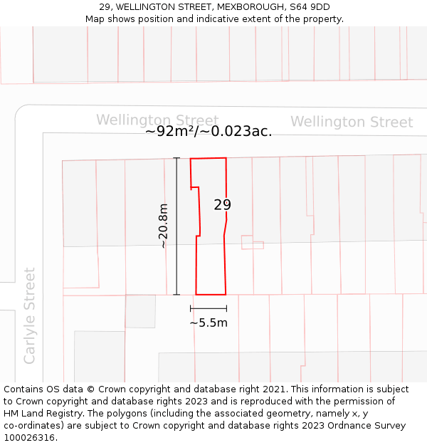 29, WELLINGTON STREET, MEXBOROUGH, S64 9DD: Plot and title map