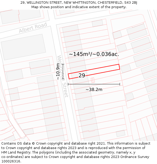 29, WELLINGTON STREET, NEW WHITTINGTON, CHESTERFIELD, S43 2BJ: Plot and title map
