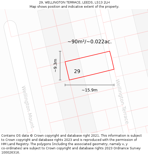 29, WELLINGTON TERRACE, LEEDS, LS13 2LH: Plot and title map