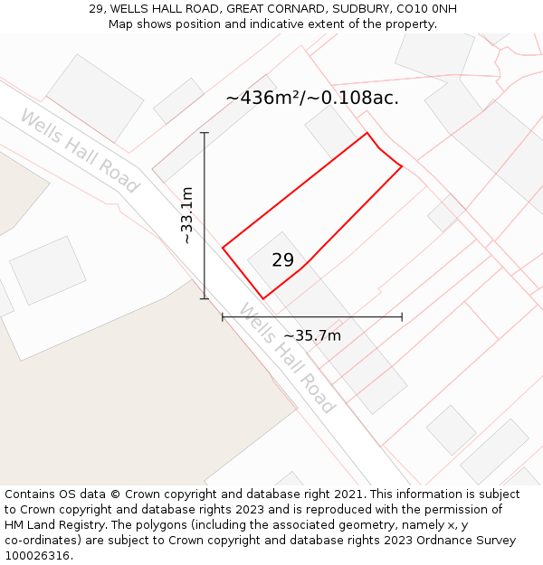 29, WELLS HALL ROAD, GREAT CORNARD, SUDBURY, CO10 0NH: Plot and title map