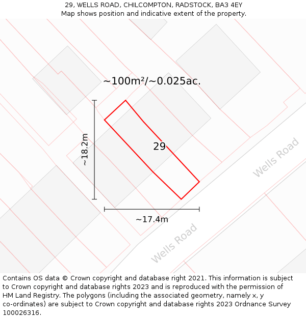 29, WELLS ROAD, CHILCOMPTON, RADSTOCK, BA3 4EY: Plot and title map