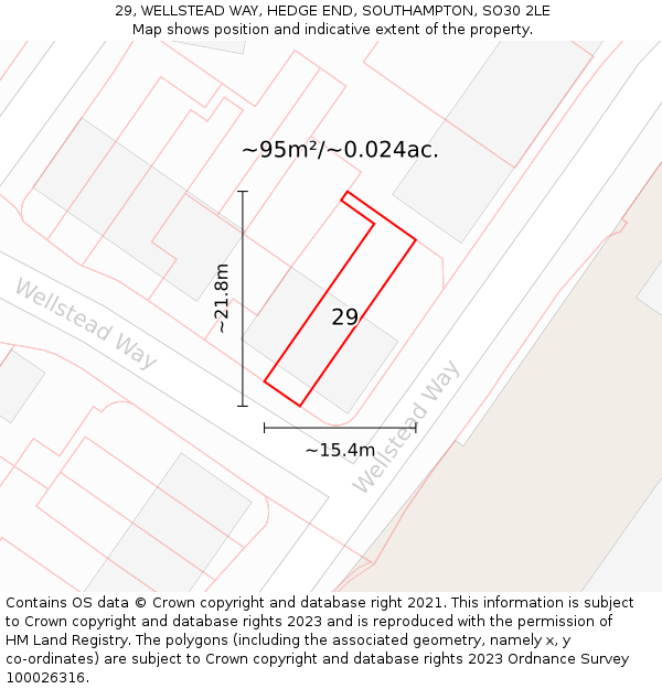 29, WELLSTEAD WAY, HEDGE END, SOUTHAMPTON, SO30 2LE: Plot and title map