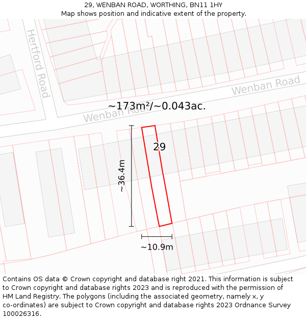 29, WENBAN ROAD, WORTHING, BN11 1HY: Plot and title map