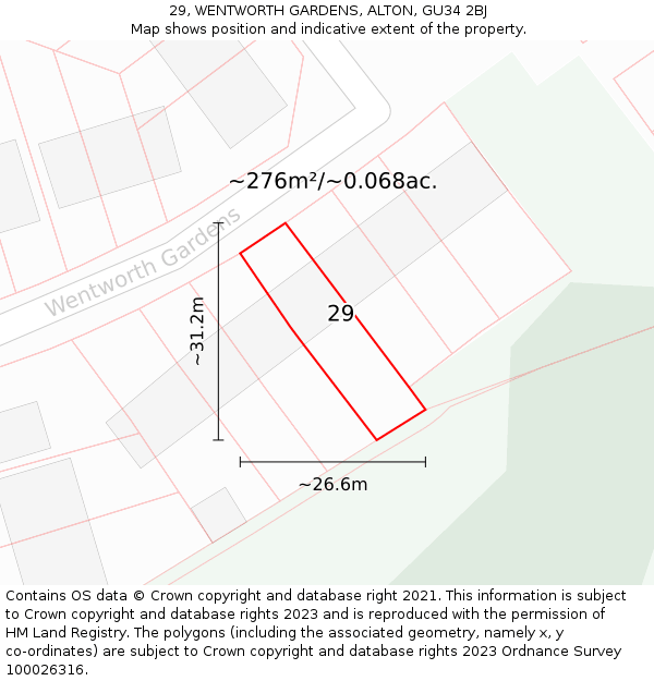 29, WENTWORTH GARDENS, ALTON, GU34 2BJ: Plot and title map