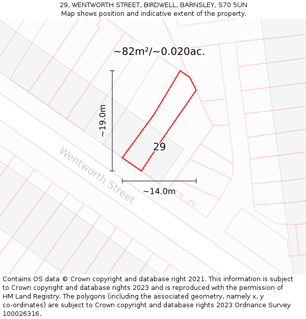 29, WENTWORTH STREET, BIRDWELL, BARNSLEY, S70 5UN: Plot and title map