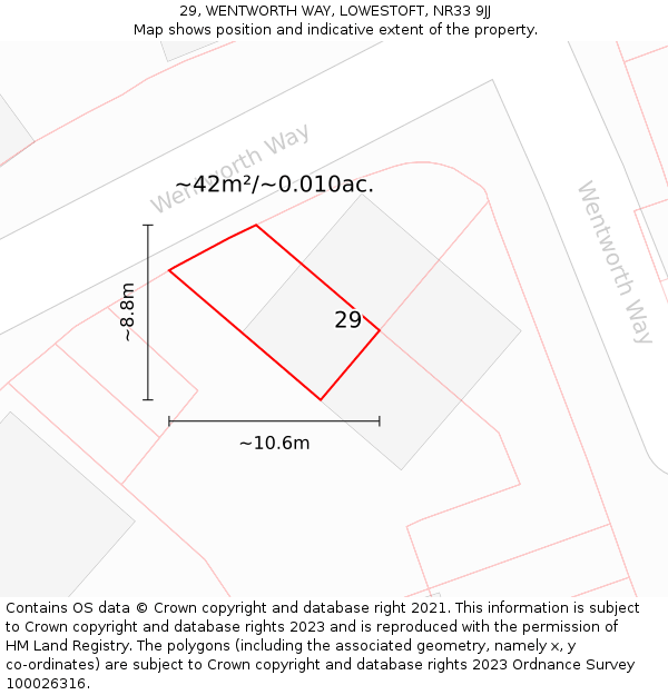 29, WENTWORTH WAY, LOWESTOFT, NR33 9JJ: Plot and title map