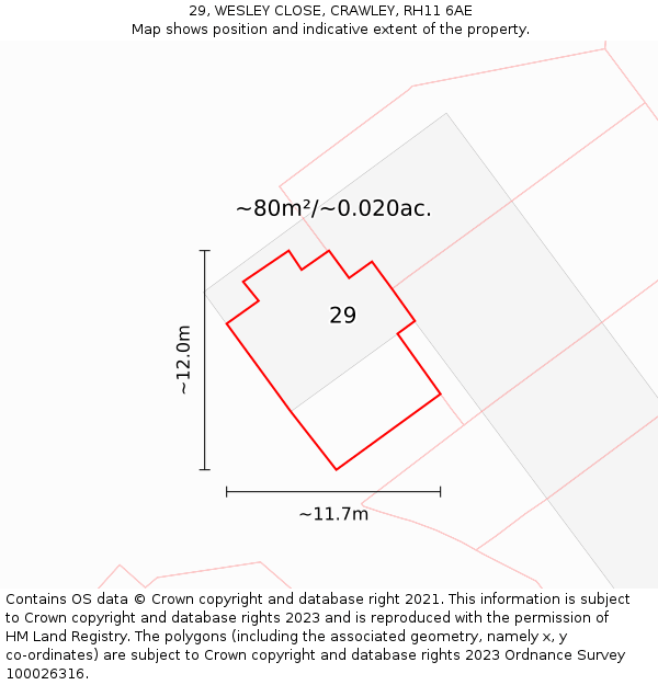29, WESLEY CLOSE, CRAWLEY, RH11 6AE: Plot and title map