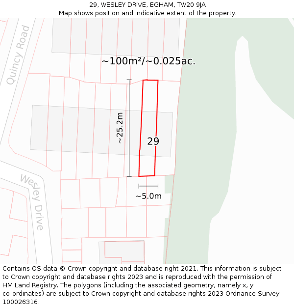 29, WESLEY DRIVE, EGHAM, TW20 9JA: Plot and title map