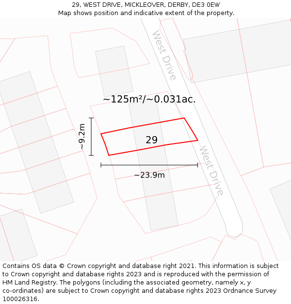 29, WEST DRIVE, MICKLEOVER, DERBY, DE3 0EW: Plot and title map