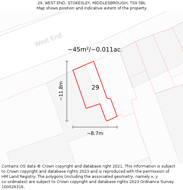 29, WEST END, STOKESLEY, MIDDLESBROUGH, TS9 5BL: Plot and title map