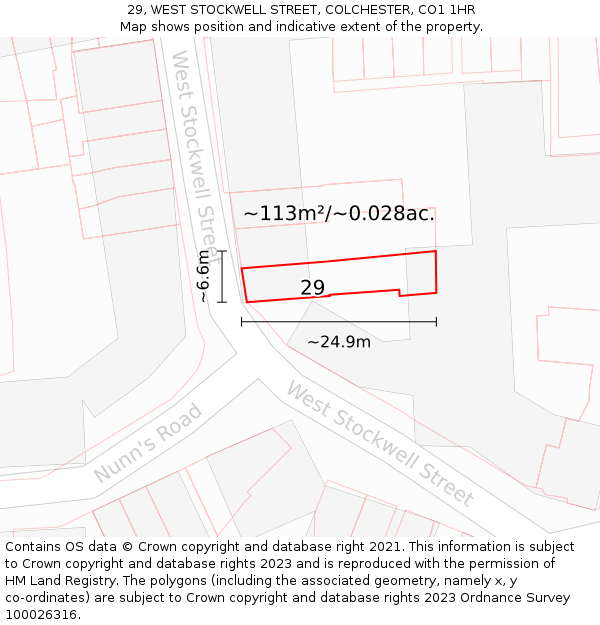 29, WEST STOCKWELL STREET, COLCHESTER, CO1 1HR: Plot and title map