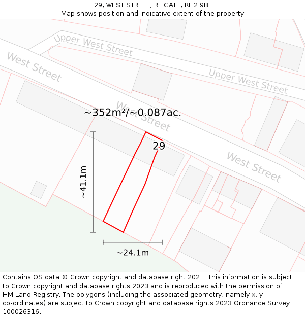 29, WEST STREET, REIGATE, RH2 9BL: Plot and title map