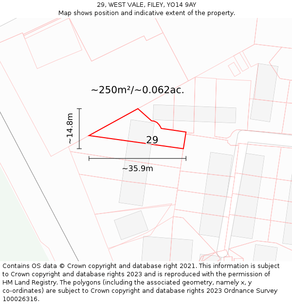 29, WEST VALE, FILEY, YO14 9AY: Plot and title map