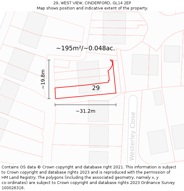 29, WEST VIEW, CINDERFORD, GL14 2EP: Plot and title map