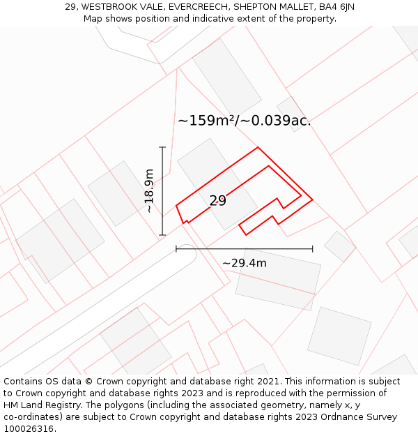 29, WESTBROOK VALE, EVERCREECH, SHEPTON MALLET, BA4 6JN: Plot and title map