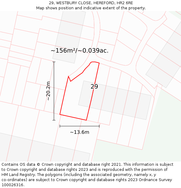 29, WESTBURY CLOSE, HEREFORD, HR2 6RE: Plot and title map
