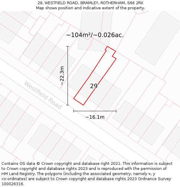29, WESTFIELD ROAD, BRAMLEY, ROTHERHAM, S66 2RX: Plot and title map