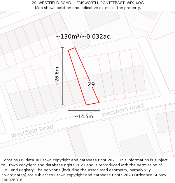 29, WESTFIELD ROAD, HEMSWORTH, PONTEFRACT, WF9 4QG: Plot and title map