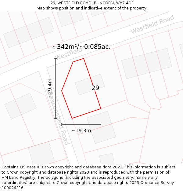 29, WESTFIELD ROAD, RUNCORN, WA7 4DF: Plot and title map