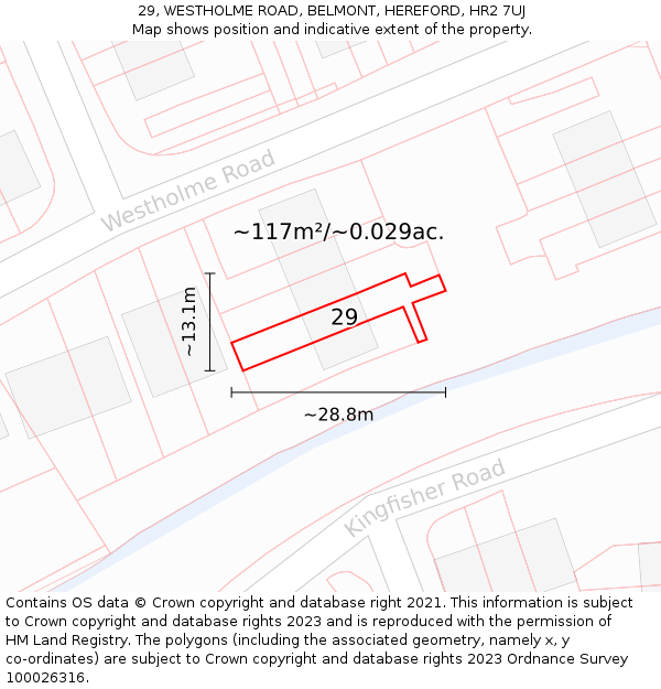29, WESTHOLME ROAD, BELMONT, HEREFORD, HR2 7UJ: Plot and title map