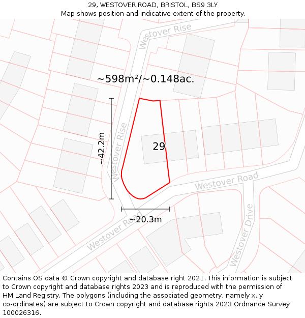 29, WESTOVER ROAD, BRISTOL, BS9 3LY: Plot and title map