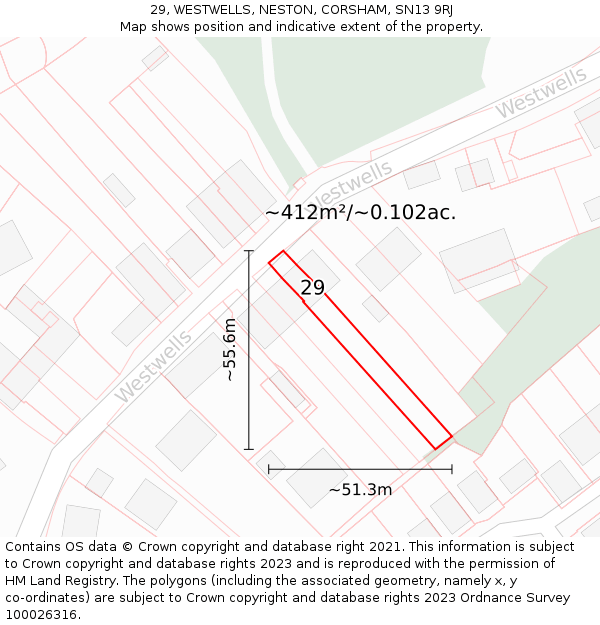 29, WESTWELLS, NESTON, CORSHAM, SN13 9RJ: Plot and title map