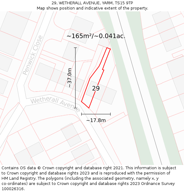 29, WETHERALL AVENUE, YARM, TS15 9TP: Plot and title map