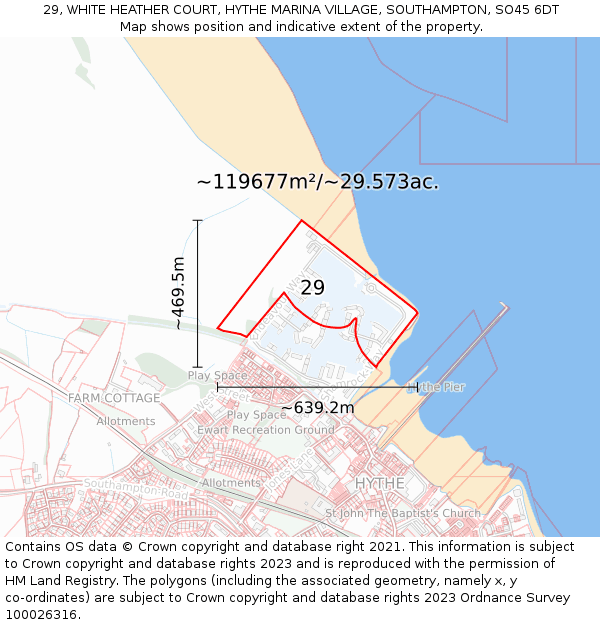29, WHITE HEATHER COURT, HYTHE MARINA VILLAGE, SOUTHAMPTON, SO45 6DT: Plot and title map
